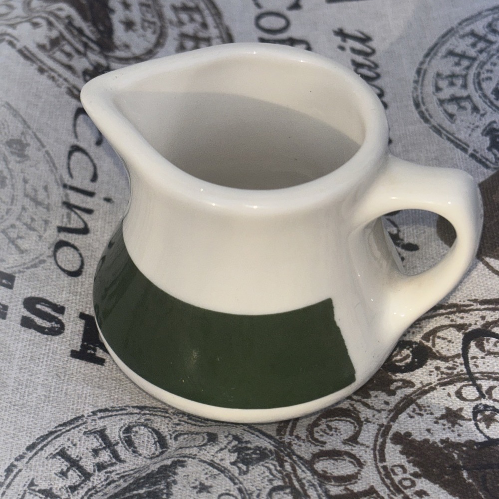 Vintage Homer Laughlin White & Green Creamer Farmhouse Restaurant Ware 2.75"